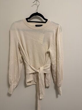 Lauren Ralph Lauren Cream Long-Sleeve Tie-Waist Sweater Top